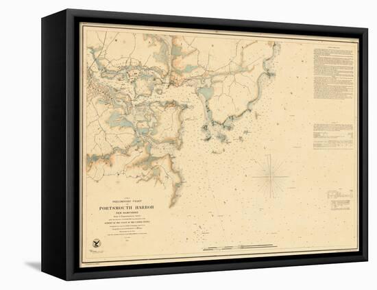 1854, Portsmouth - New Hampshire - Harbor Chart, New Hampshire, United States-null-Framed Premier Image Canvas