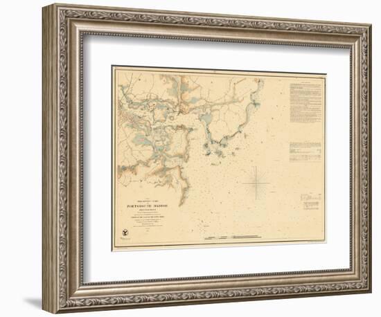 1854, Portsmouth - New Hampshire - Harbor Chart, New Hampshire, United States-null-Framed Giclee Print