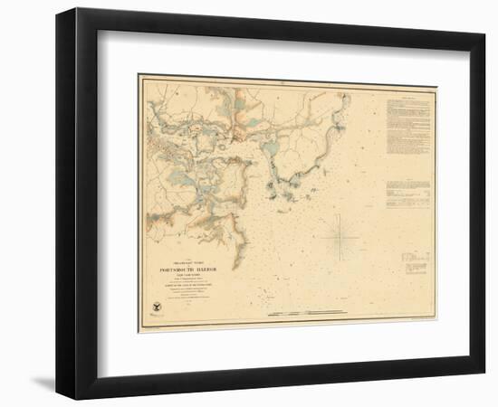 1854, Portsmouth - New Hampshire - Harbor Chart, New Hampshire, United States-null-Framed Giclee Print