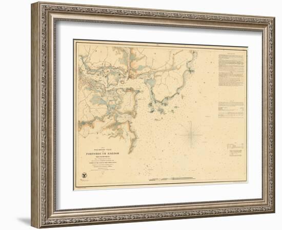 1854, Portsmouth - New Hampshire - Harbor Chart, New Hampshire, United States-null-Framed Giclee Print