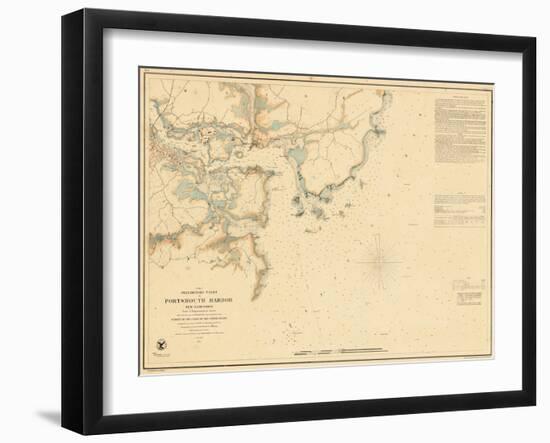 1854, Portsmouth - New Hampshire - Harbor Chart, New Hampshire, United States-null-Framed Giclee Print