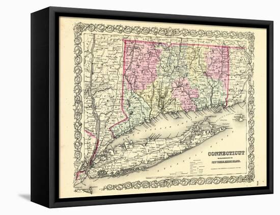 1855, Connecticut State Map Long Island Sound, Connecticut, United States-null-Framed Premier Image Canvas