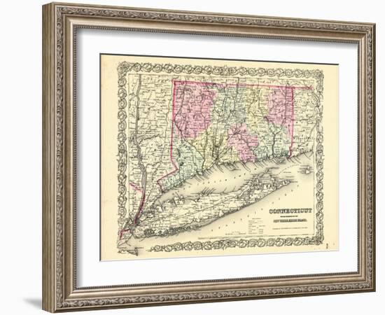 1855, Connecticut State Map Long Island Sound, Connecticut, United States-null-Framed Giclee Print