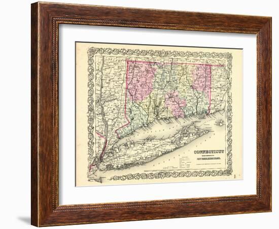 1855, Connecticut State Map Long Island Sound, Connecticut, United States-null-Framed Giclee Print