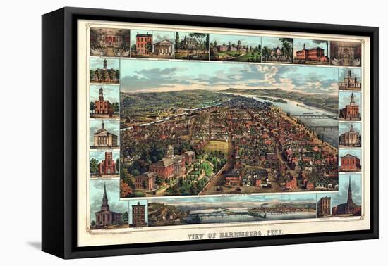 1855, Harrisburg Bird's Eye View, Pennsylvania, United States-null-Framed Premier Image Canvas