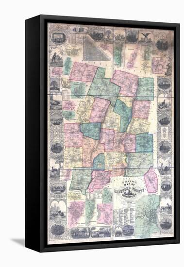 1855, Hartford County Wall Map, Connecticut, United States-null-Framed Premier Image Canvas