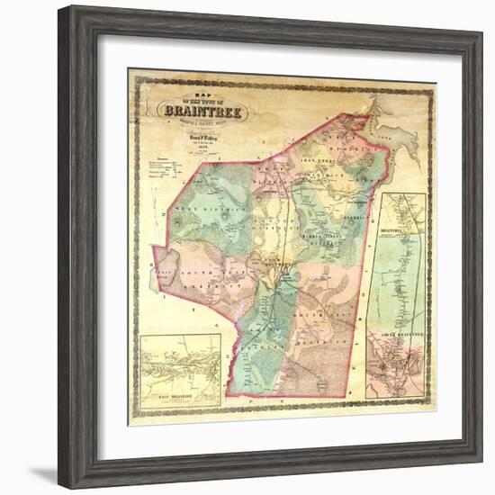 1856, Braintree Wall Map, Massachusetts, United States-null-Framed Giclee Print