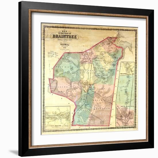 1856, Braintree Wall Map, Massachusetts, United States-null-Framed Giclee Print