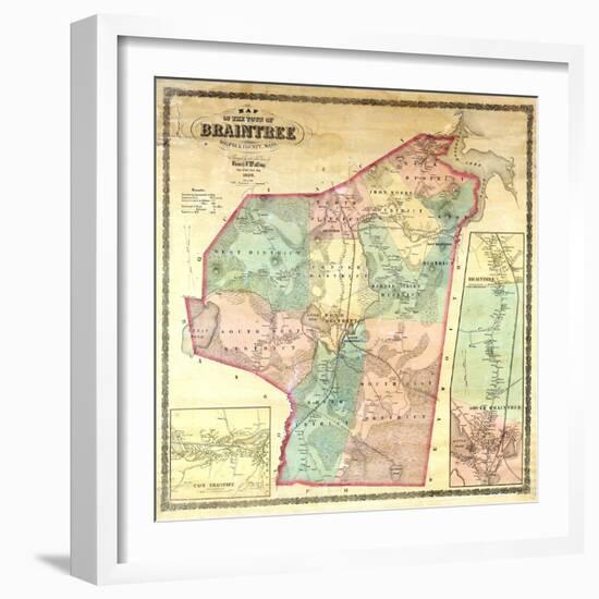 1856, Braintree Wall Map, Massachusetts, United States-null-Framed Giclee Print