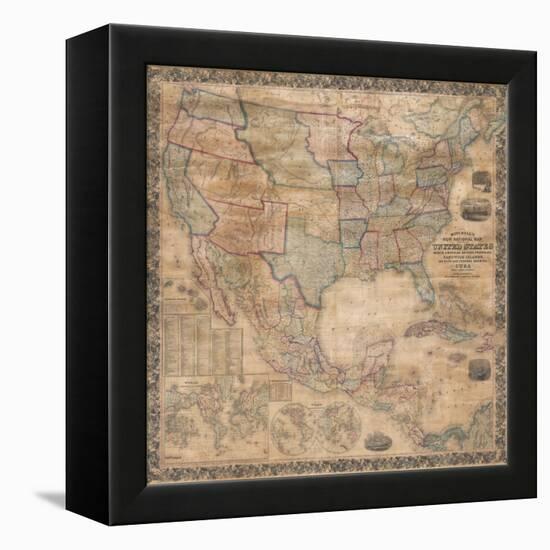 1856 Wall Map of the United States-null-Framed Premier Image Canvas