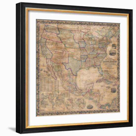 1856 Wall Map of the United States-null-Framed Premium Giclee Print