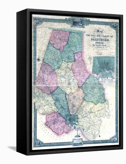 1857, Baltimore County Wall Map, Maryland, United States-null-Framed Premier Image Canvas