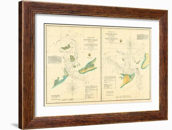 1857, Hatteras and Ocracoke Inlet Chart North Carolina, North Carolina, United States-null-Framed Giclee Print