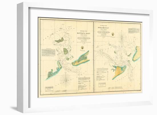 1857, Hatteras and Ocracoke Inlet Chart North Carolina, North Carolina, United States-null-Framed Giclee Print