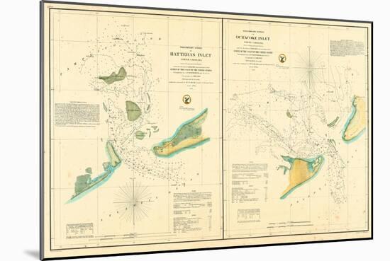 1857, Hatteras and Ocracoke Inlet Chart North Carolina, North Carolina, United States-null-Mounted Giclee Print