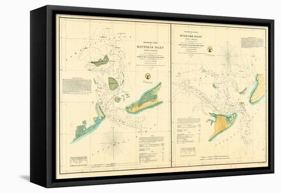 1857, Hatteras and Ocracoke Inlet Chart North Carolina, North Carolina, United States-null-Framed Premier Image Canvas