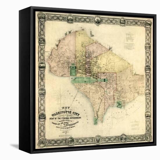 1857, Washington D.C. Wall Map, District of Columbia, United States-null-Framed Premier Image Canvas