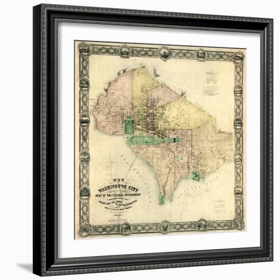 1857, Washington D.C. Wall Map, District of Columbia, United States-null-Framed Giclee Print