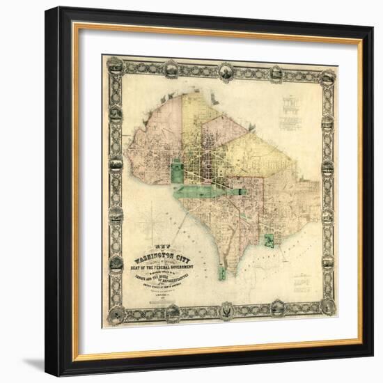 1857, Washington D.C. Wall Map, District of Columbia, United States-null-Framed Giclee Print