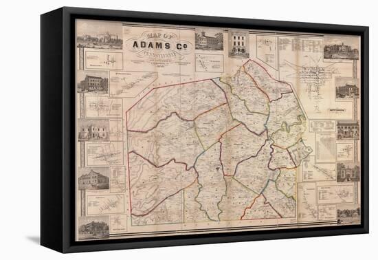 1858, Adams County Wall Map, Pennsylvania, United States-null-Framed Premier Image Canvas