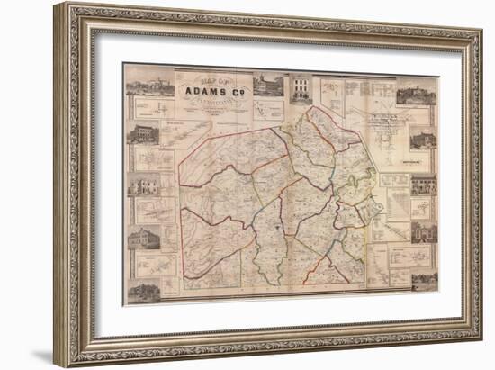 1858, Adams County Wall Map, Pennsylvania, United States-null-Framed Giclee Print