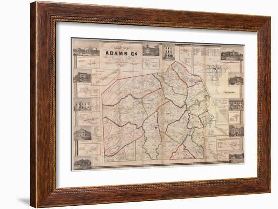 1858, Adams County Wall Map, Pennsylvania, United States-null-Framed Giclee Print