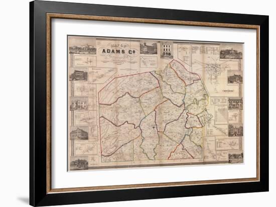 1858, Adams County Wall Map, Pennsylvania, United States-null-Framed Giclee Print