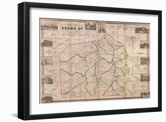 1858, Adams County Wall Map, Pennsylvania, United States-null-Framed Giclee Print