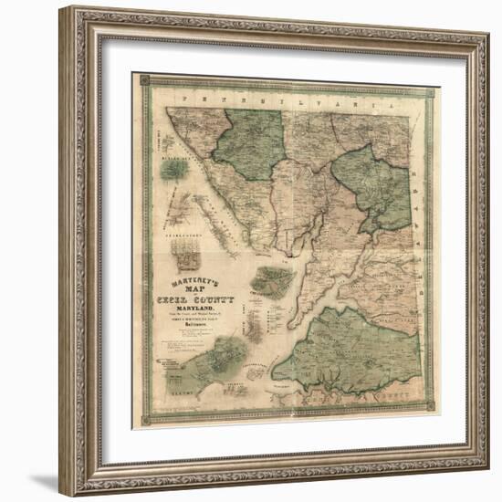 1858, Cecil County Wall Map, Maryland, United States-null-Framed Giclee Print