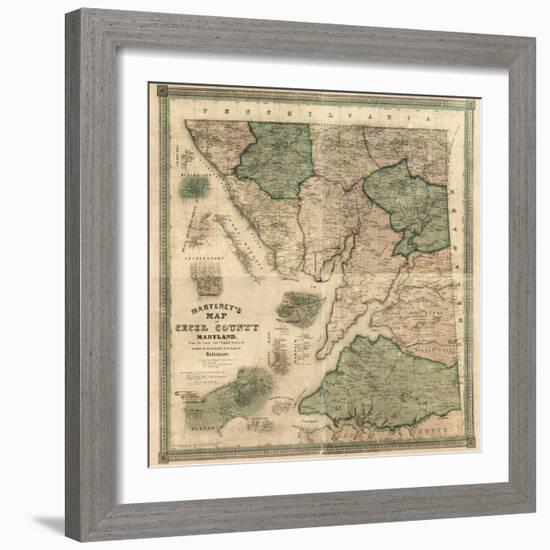 1858, Cecil County Wall Map, Maryland, United States-null-Framed Giclee Print