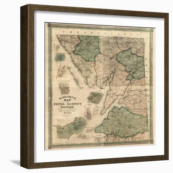 1858, Cecil County Wall Map, Maryland, United States-null-Framed Giclee Print