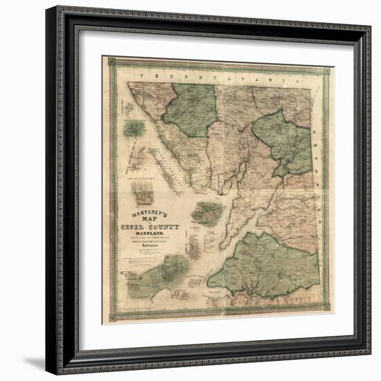 1858, Cecil County Wall Map, Maryland, United States-null-Framed Giclee Print