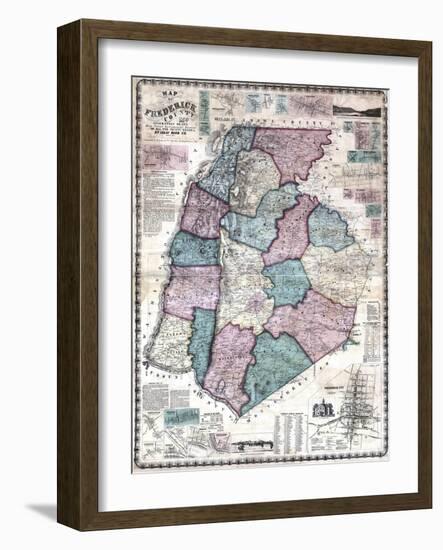 1858, Frederick County Wall Map, Maryland, United States-null-Framed Giclee Print