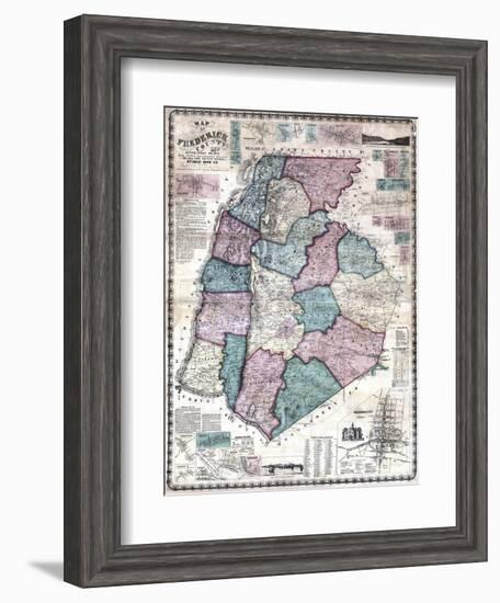 1858, Frederick County Wall Map, Maryland, United States-null-Framed Giclee Print