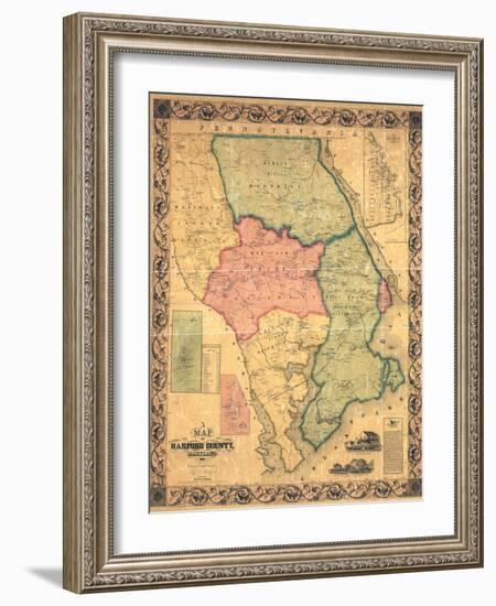 1858, Harford County Wall Map, Maryland, United States-null-Framed Giclee Print