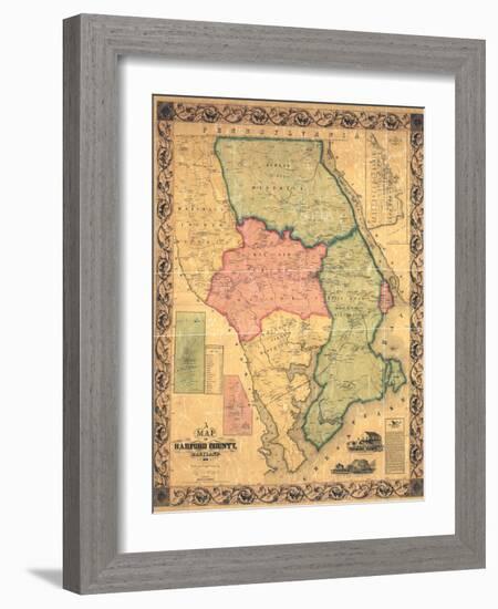 1858, Harford County Wall Map, Maryland, United States-null-Framed Giclee Print