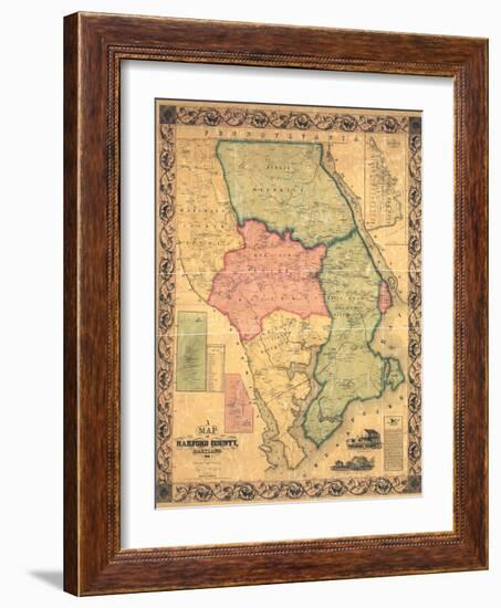 1858, Harford County Wall Map, Maryland, United States-null-Framed Giclee Print