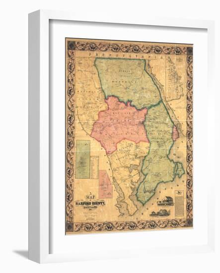 1858, Harford County Wall Map, Maryland, United States-null-Framed Giclee Print