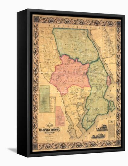 1858, Harford County Wall Map, Maryland, United States-null-Framed Premier Image Canvas