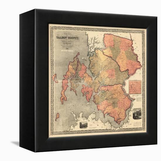 1858, Talbot County Wall Map, Maryland, United States-null-Framed Premier Image Canvas