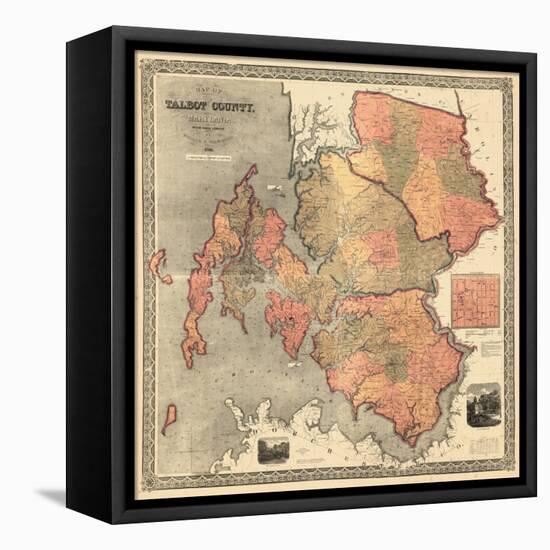 1858, Talbot County Wall Map, Maryland, United States-null-Framed Premier Image Canvas