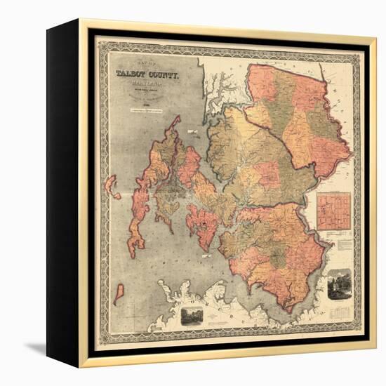 1858, Talbot County Wall Map, Maryland, United States-null-Framed Premier Image Canvas