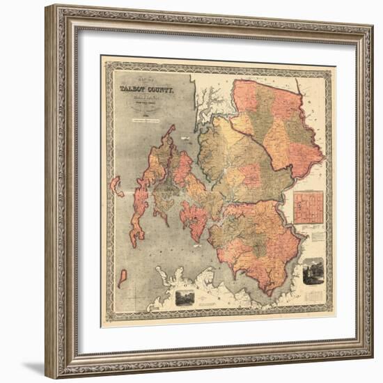 1858, Talbot County Wall Map, Maryland, United States-null-Framed Giclee Print