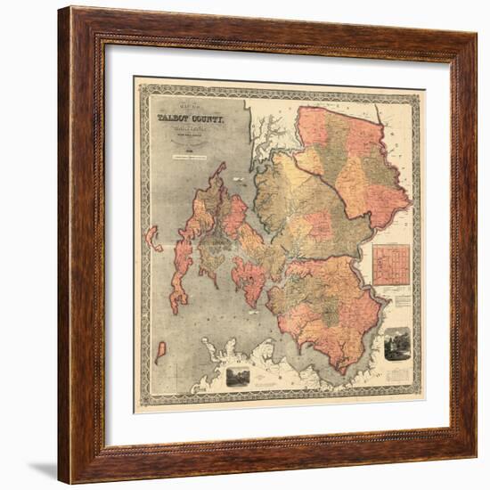 1858, Talbot County Wall Map, Maryland, United States-null-Framed Giclee Print