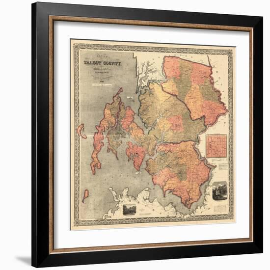 1858, Talbot County Wall Map, Maryland, United States-null-Framed Giclee Print