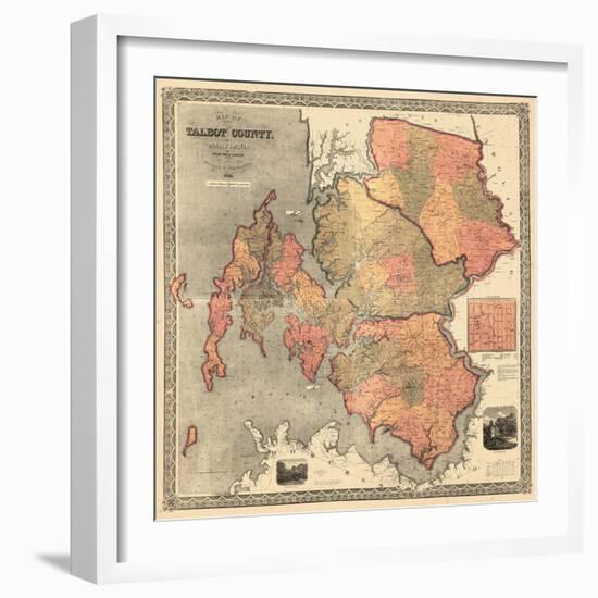 1858, Talbot County Wall Map, Maryland, United States-null-Framed Giclee Print