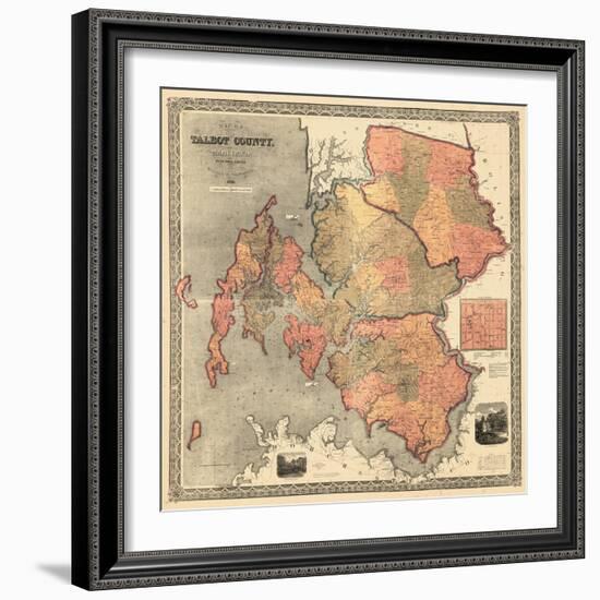 1858, Talbot County Wall Map, Maryland, United States-null-Framed Giclee Print