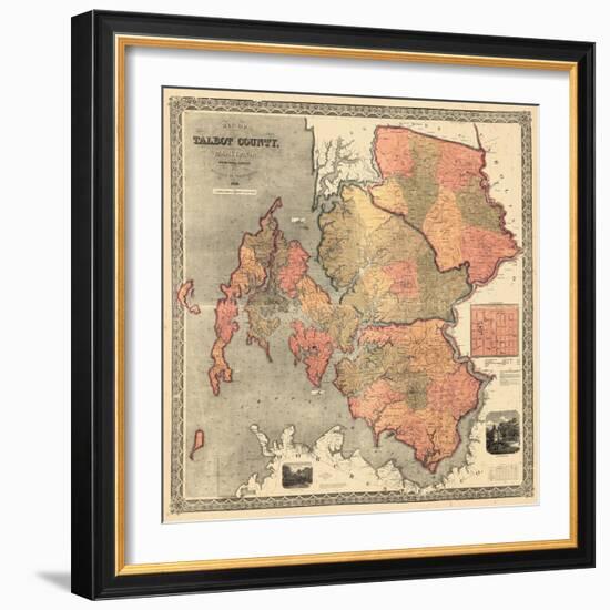 1858, Talbot County Wall Map, Maryland, United States-null-Framed Giclee Print