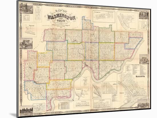 1858, Washington County and Marietta Wall Map, Ohio, United States-null-Mounted Giclee Print