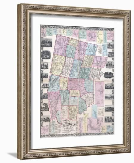 1859, Litchfield County Wall Map, Connecticut, United States-null-Framed Giclee Print